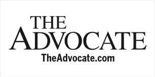A black and white logo for the advocate theadvocate.com