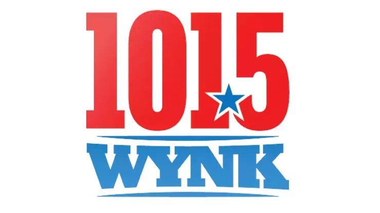 A red and blue logo for 101.5 wynk