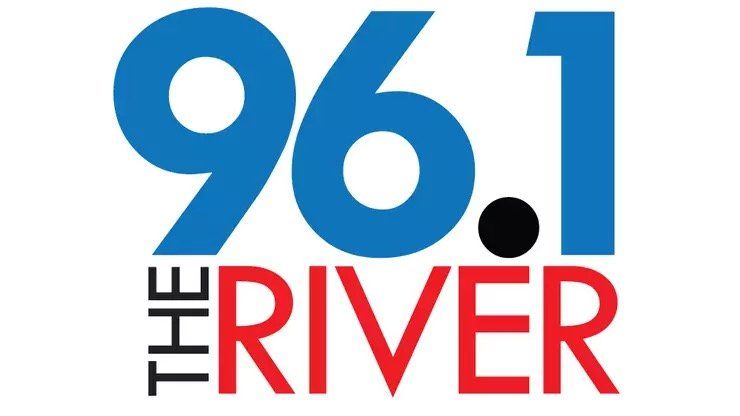 A blue and red logo for 96.1 the river