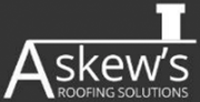 Askew&rsquo;s Roofing Solutions logo in black, gray, and white with a stylized roofline and chimney