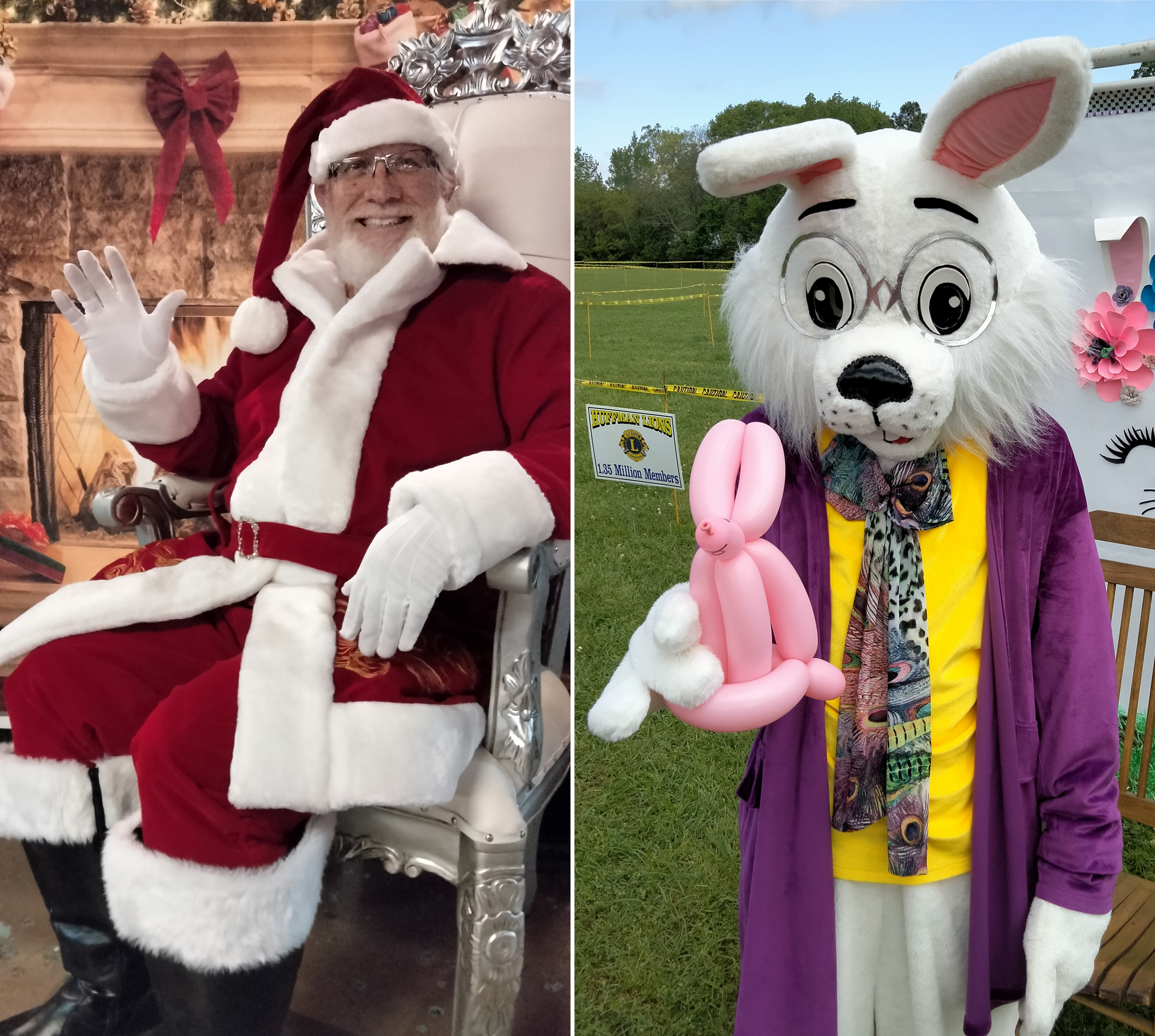 Our resident Santa and a Bunny Santa Costume Character