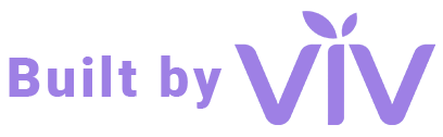 A purple and white logo for built by viv