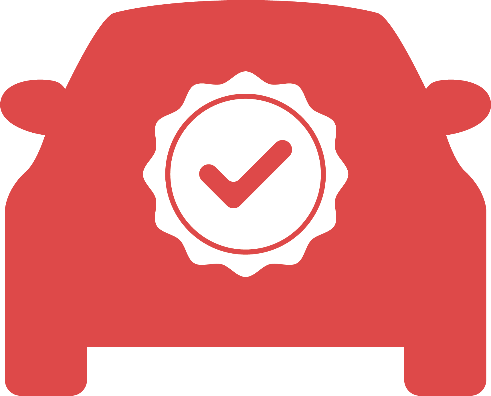 A red car with a check mark on it.