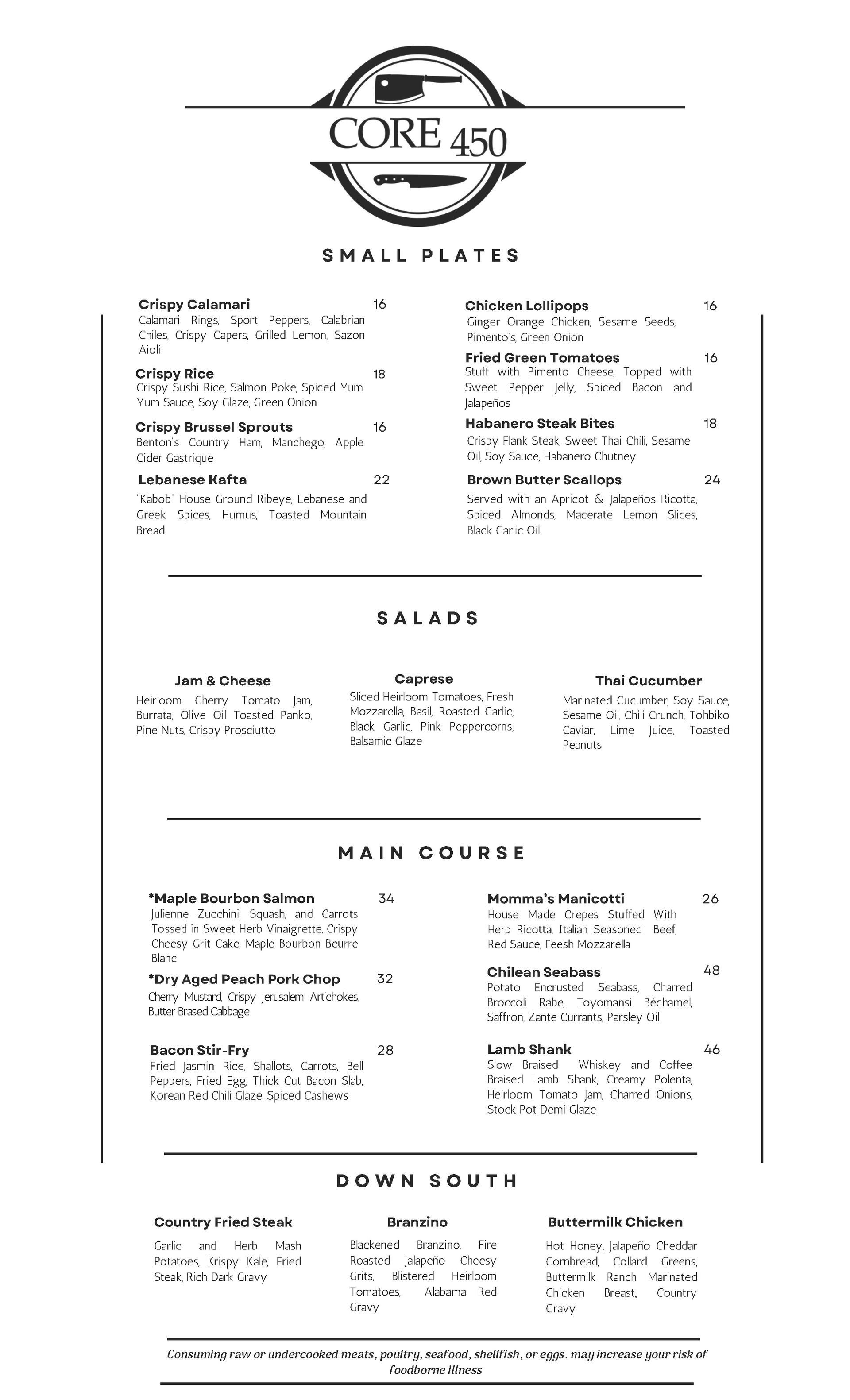 Core450 Cocktail Menu 1