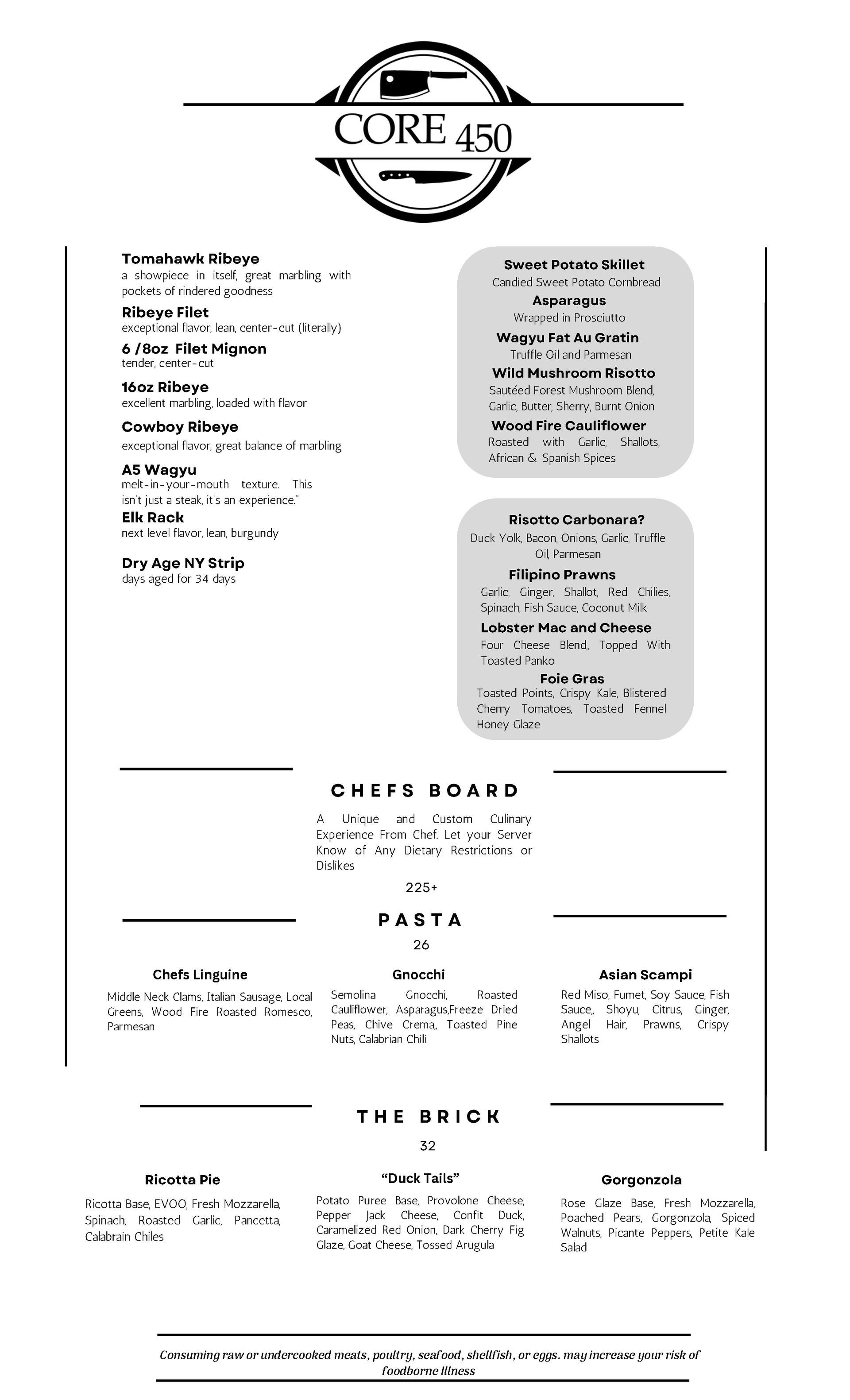 Core450 Dinner Menu 2