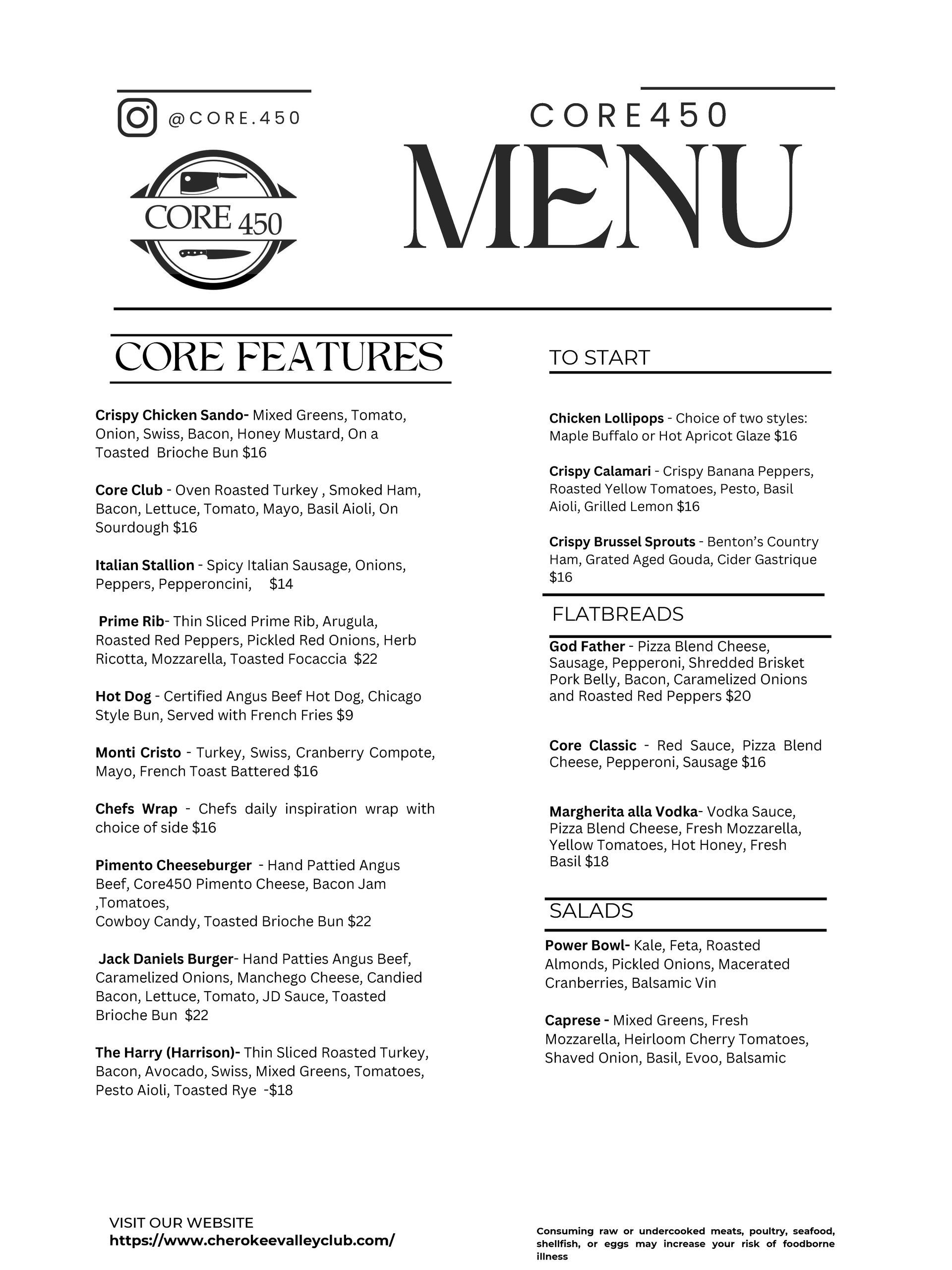 Core450 Lunch Menu