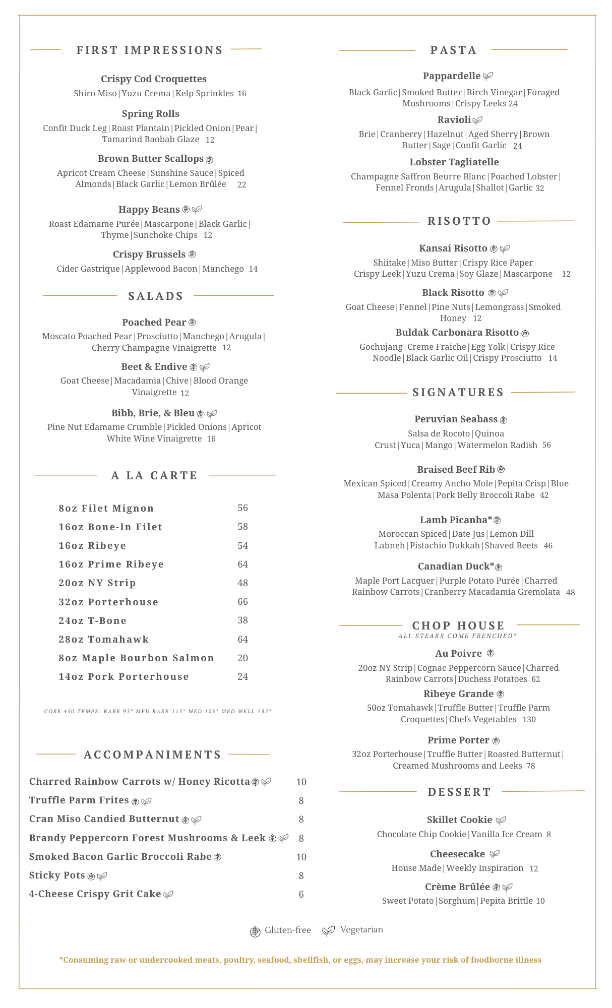 Core450 Dinner Menu