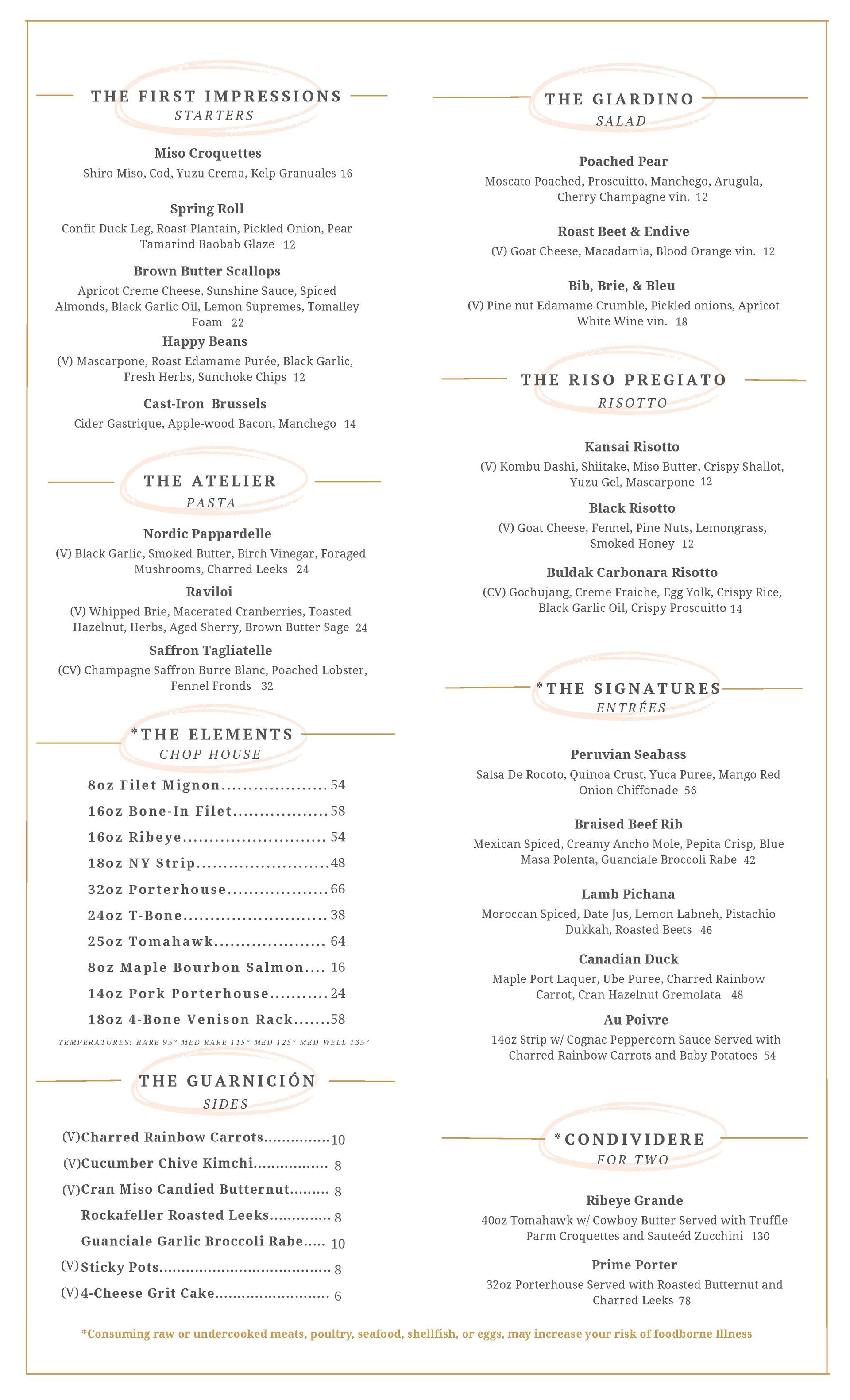 Core450 Dinner Menu