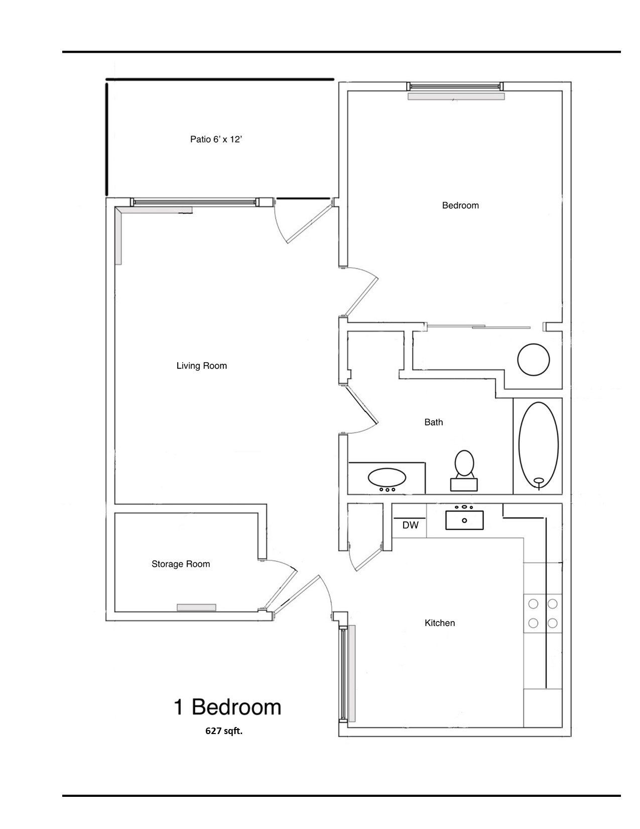 1 Bed 1 Bath Floorplan
