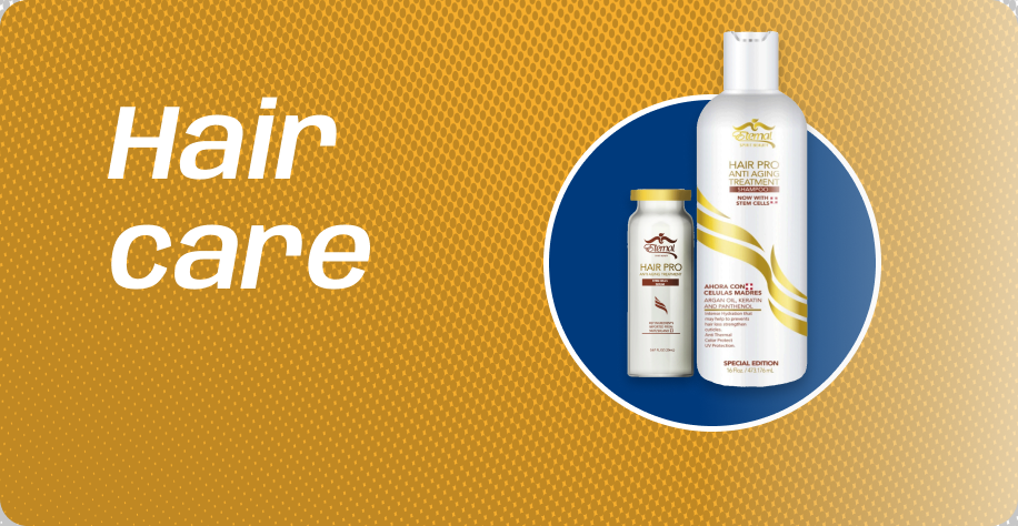 A bottle of shampoo and a bottle of conditioner on a yellow background.