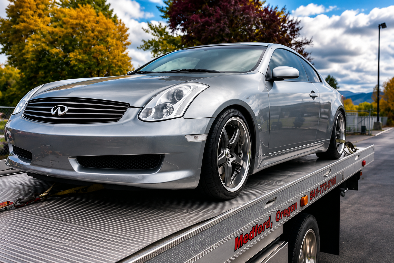 Roadside Assistance — Tow Truck Driver Loading Car in Medford, OR Roadside Assistance — Tow Truck Driver Loading Car in Medford, OR