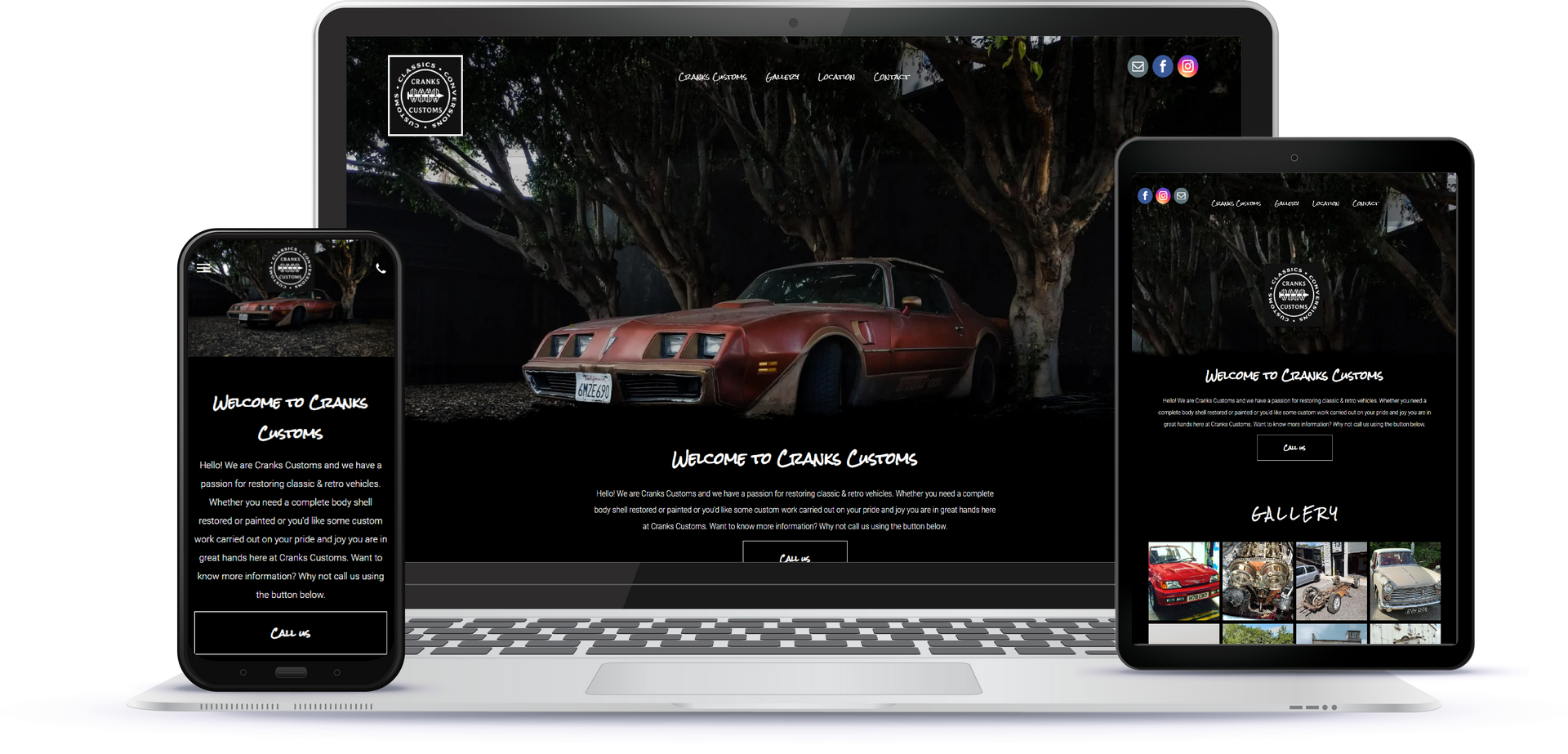 A laptop , tablet , and cell phone are displaying a website.
