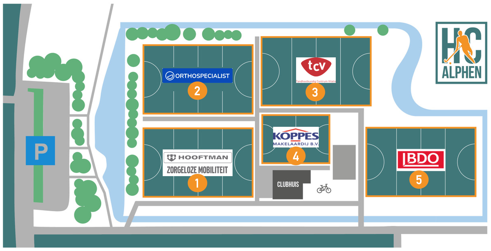 Plattegrond van het volledige terrein en de route vanaf de parkeerplaats