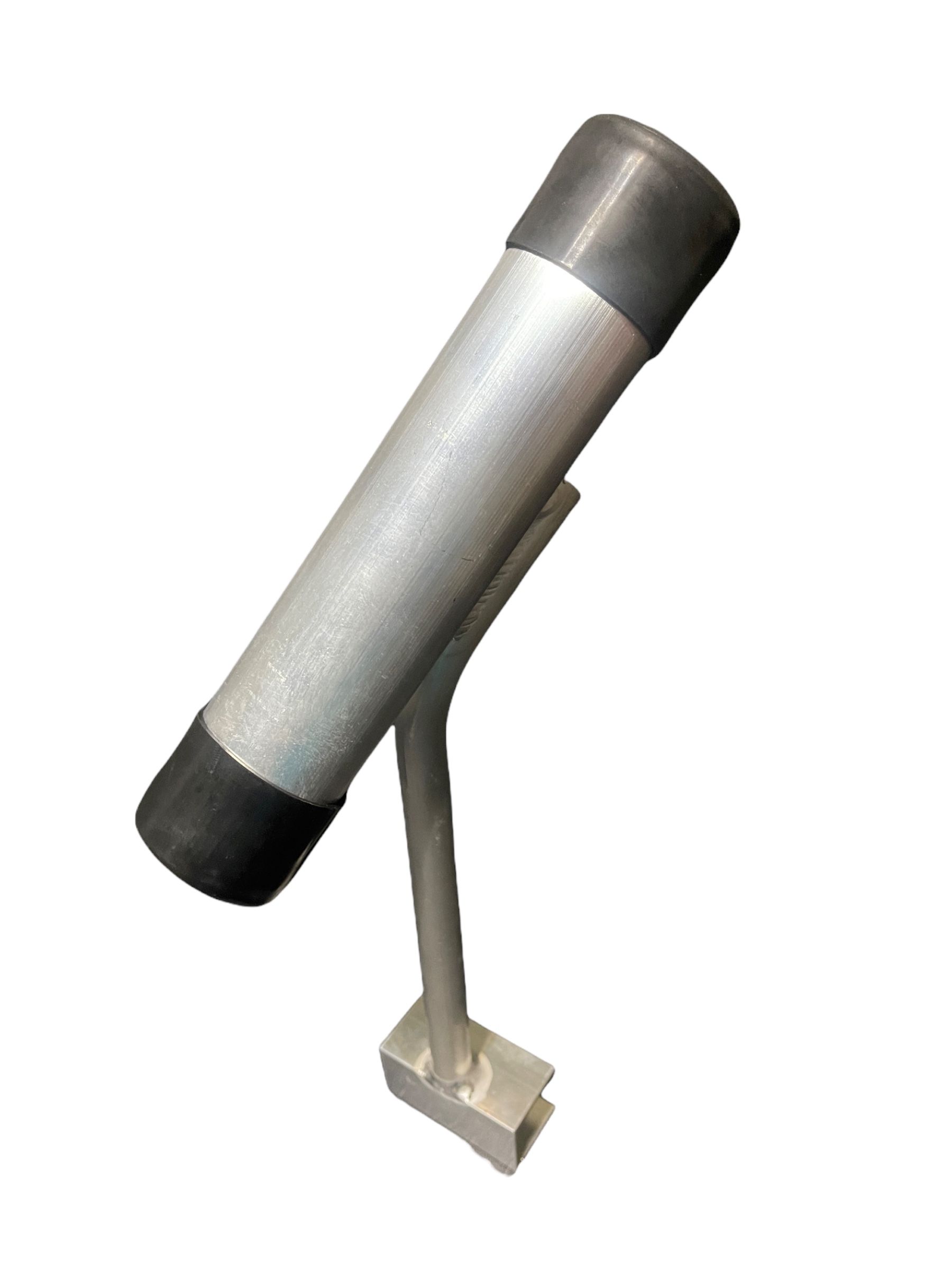 pontoon boat fishing rod holder with black ends on a small angled stand