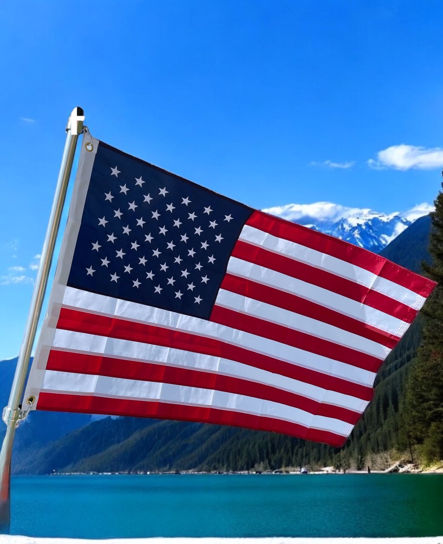 Pontoon Boat Aluminum Flagpole Kit with American Flag