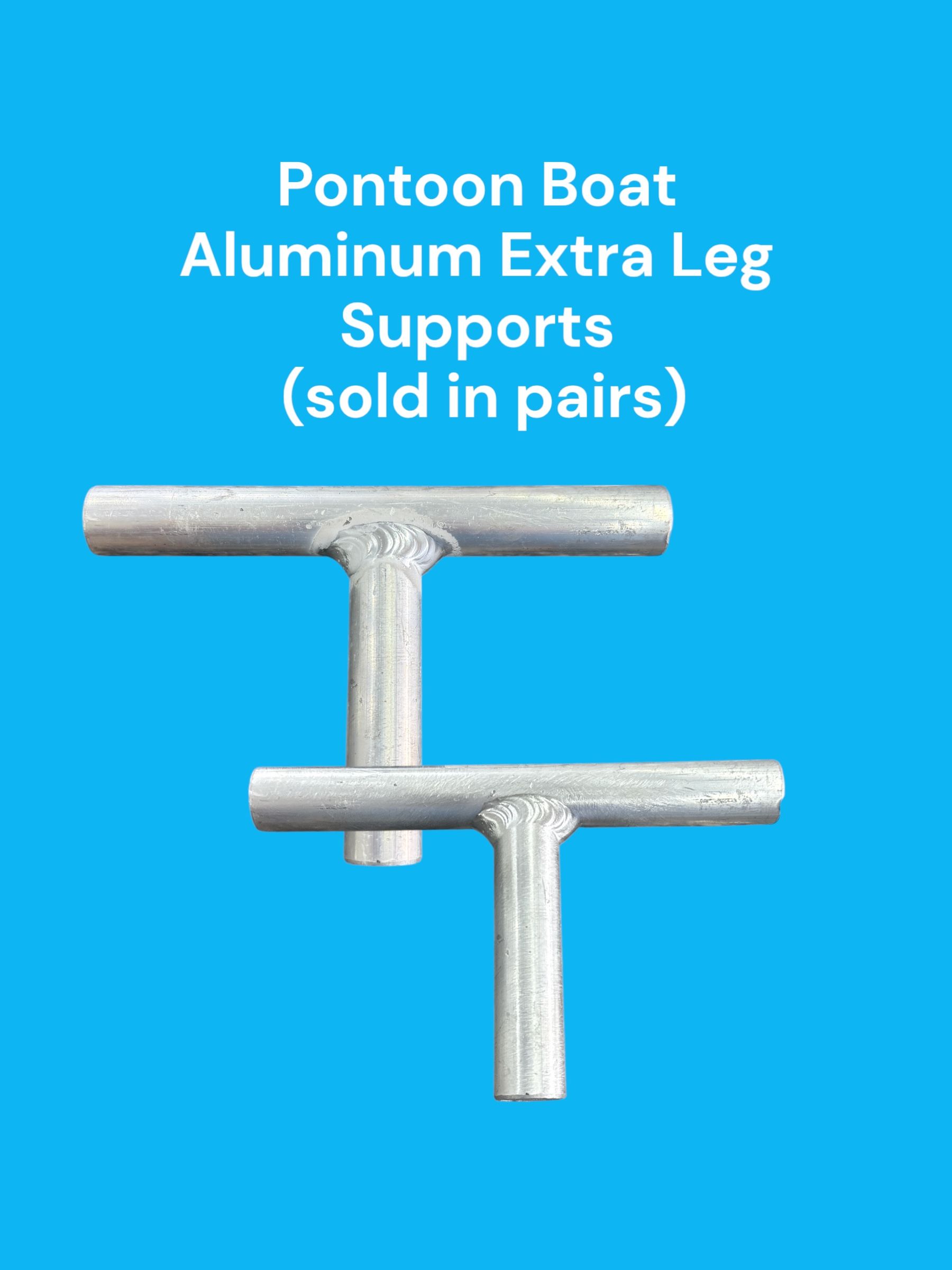 Pontoon boat aluminum extra leg supports in silver, shown crossed on blue background