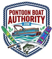 Pontoon Boat Authority logo with boat, fish, oar, and colorful paddle on white background