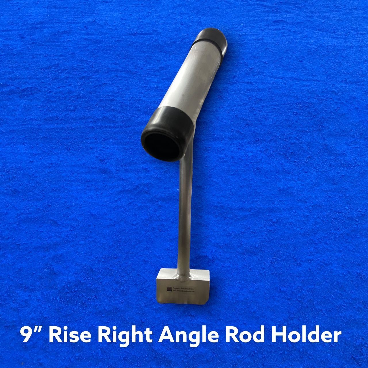 9-inch right-angle rod holder with silver tube and black ends on a blue background