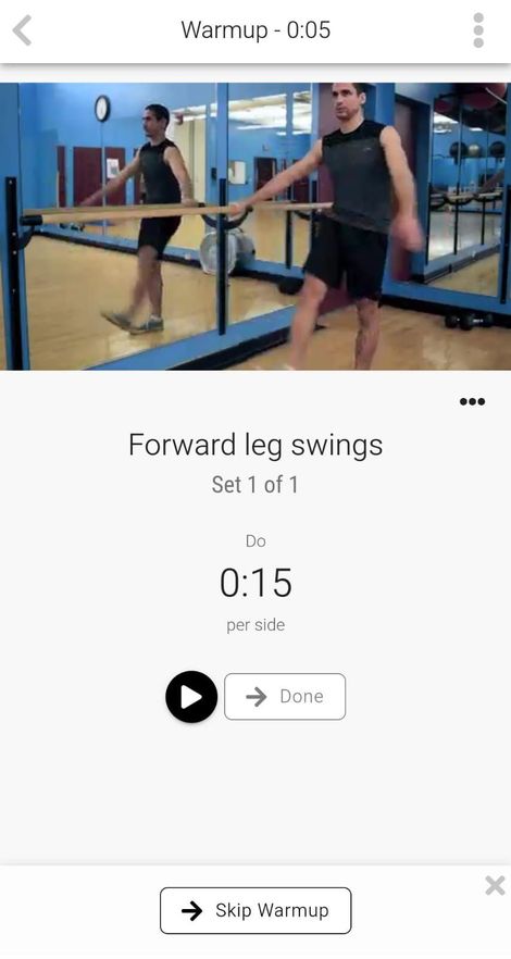 App screenshot showing the ability to follow along with workouts in the app.