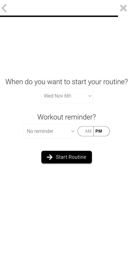 App screenshot showing the ability to set workout reminders.