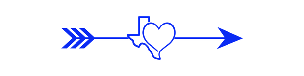 A blue arrow with a heart and the state of texas on it.