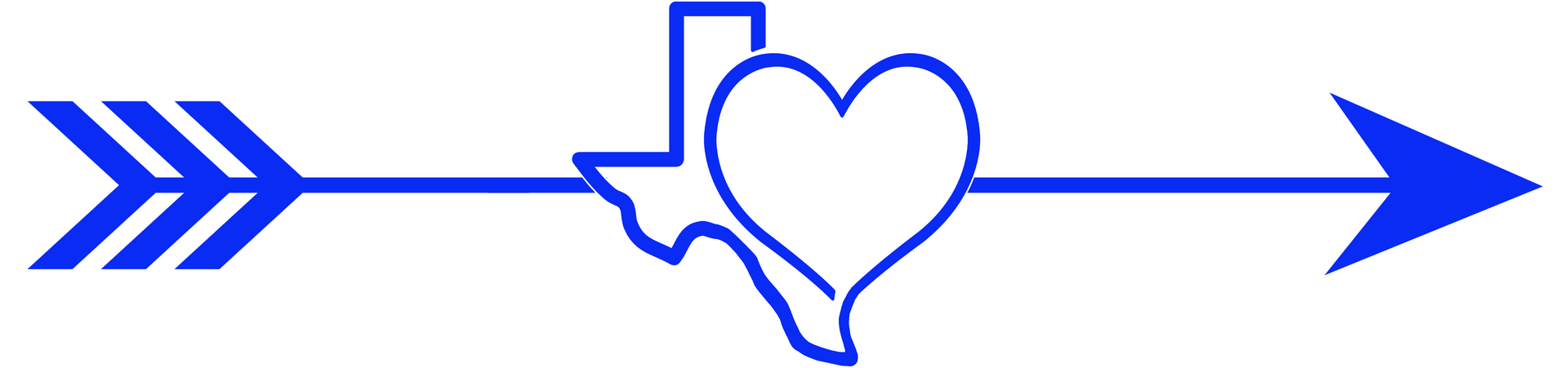 A blue arrow with a heart and the state of texas on it.