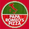 Papa romeo 's pizza logo on a red background.
