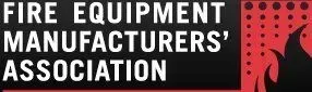 Logo of the Fire Equipment Manufacturers' Association with white text on a black background next to a red flame design.