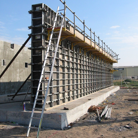 Metal framework being installed in the under construction building 