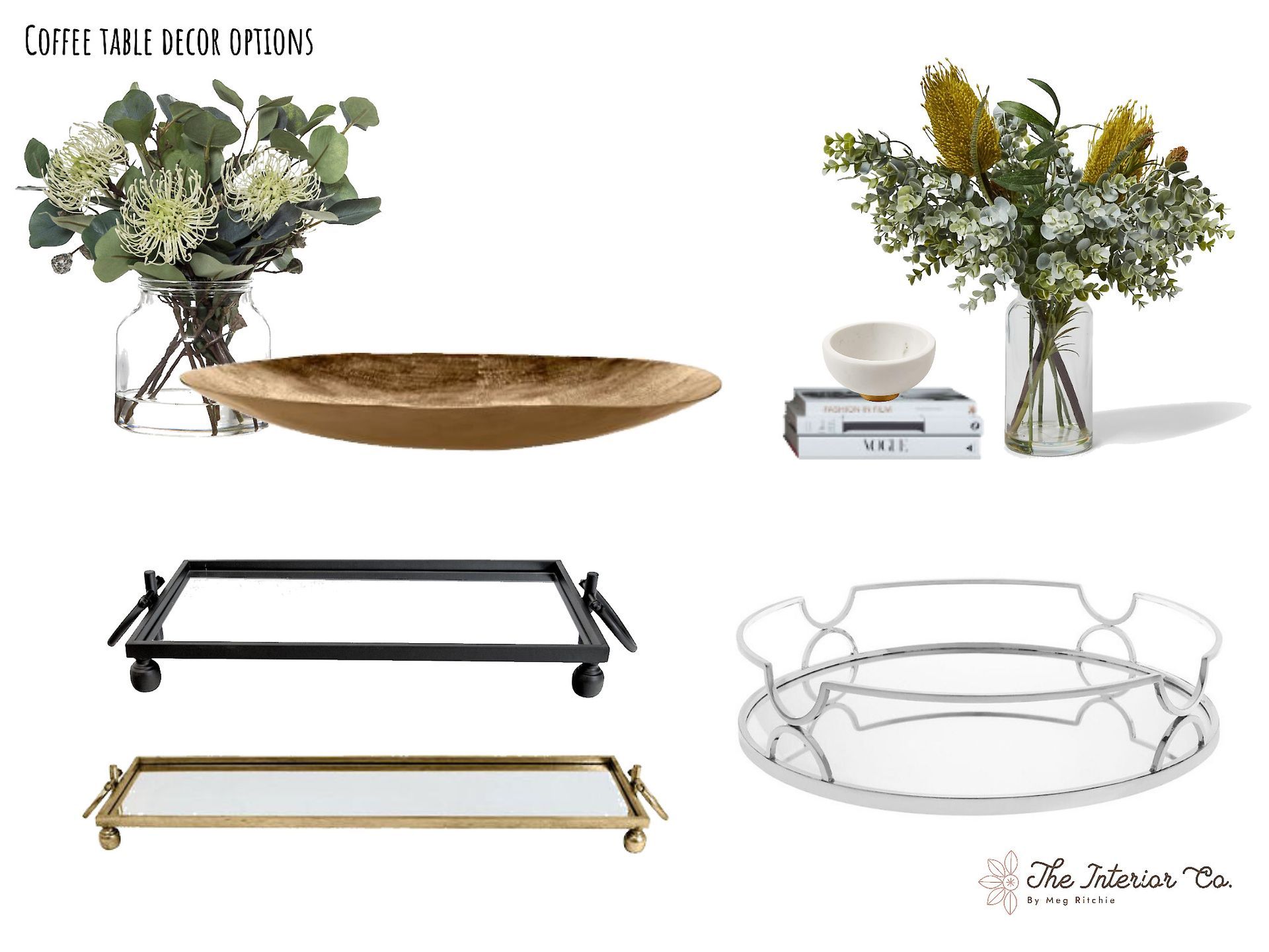 There are many different types of trays and vases.