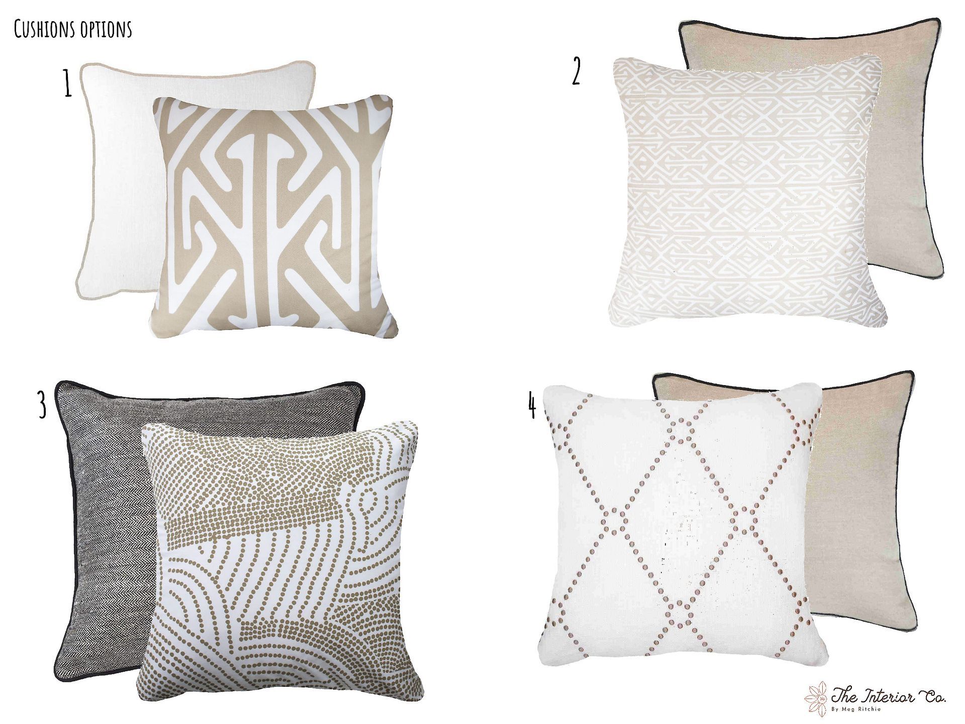 Four different types of pillows are shown on a white background
