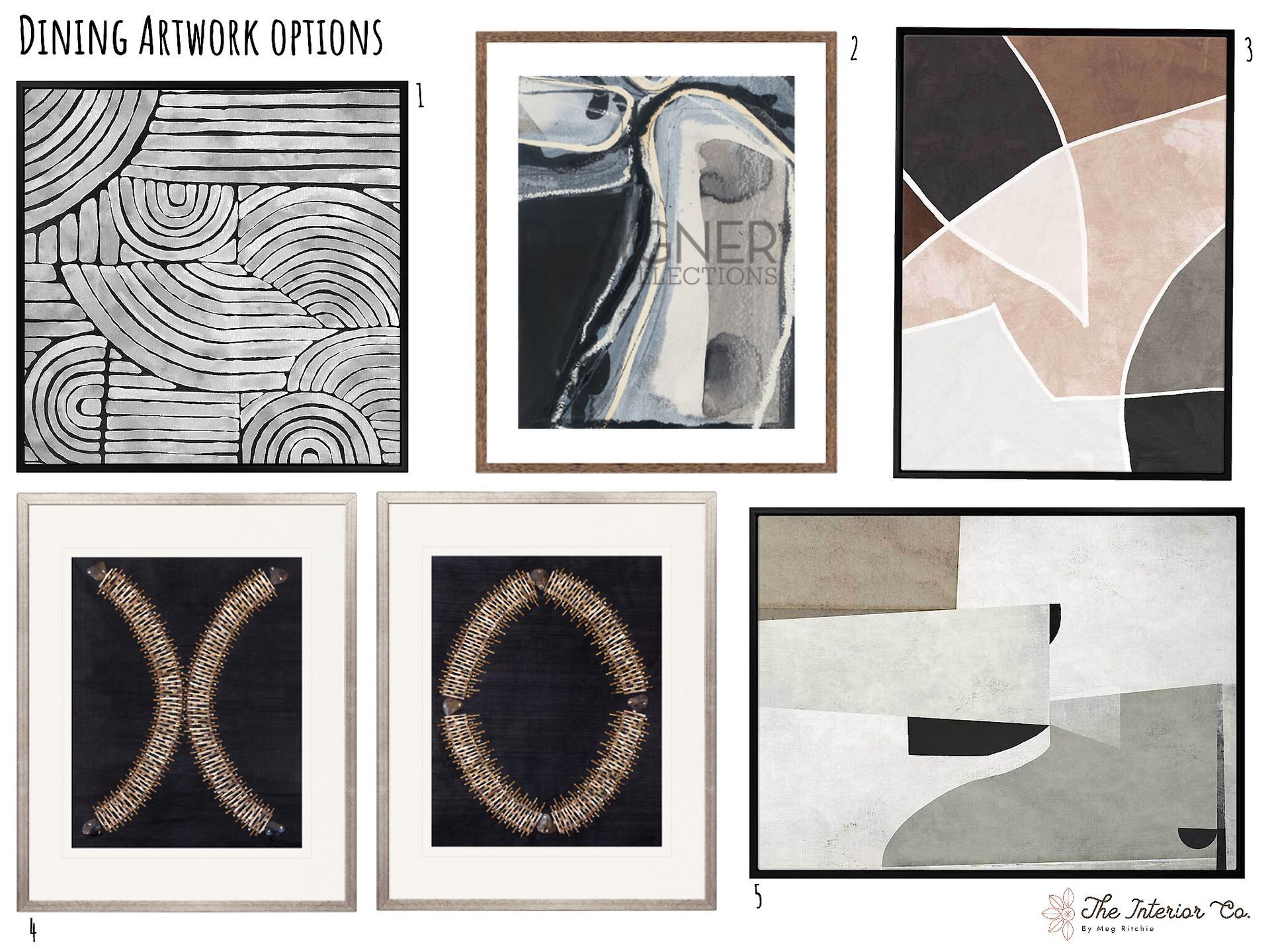 A collage of paintings with the words dining artwork options at the top