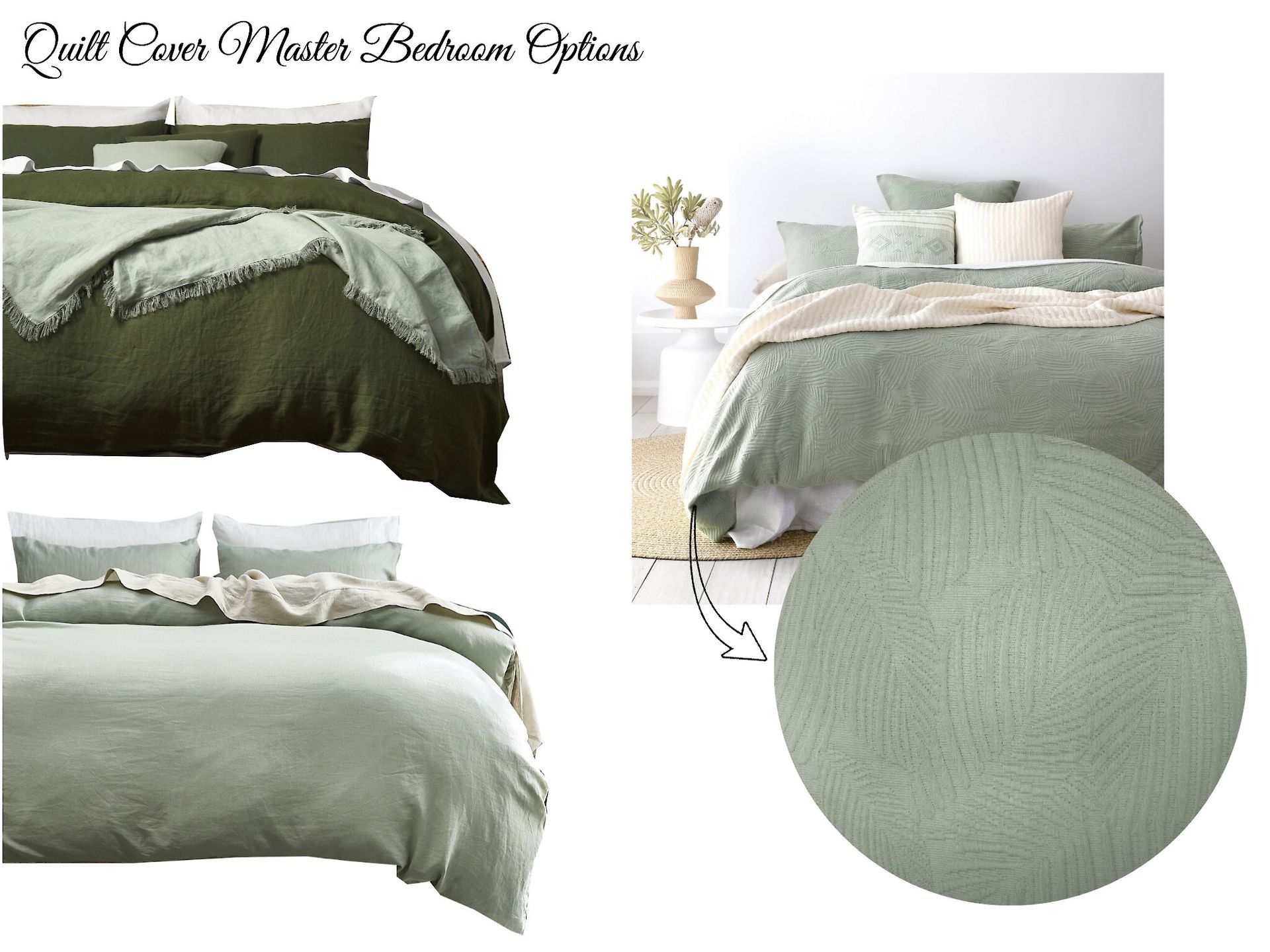 A bed with a green comforter and a green rug