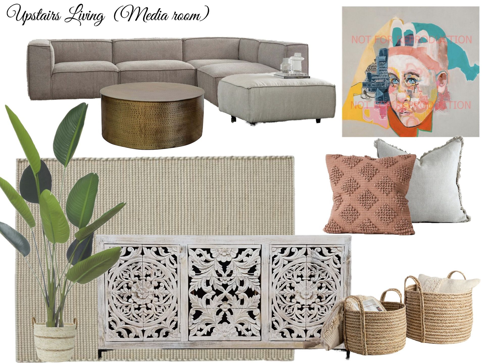 A living room with a sectional couch and a coffee table