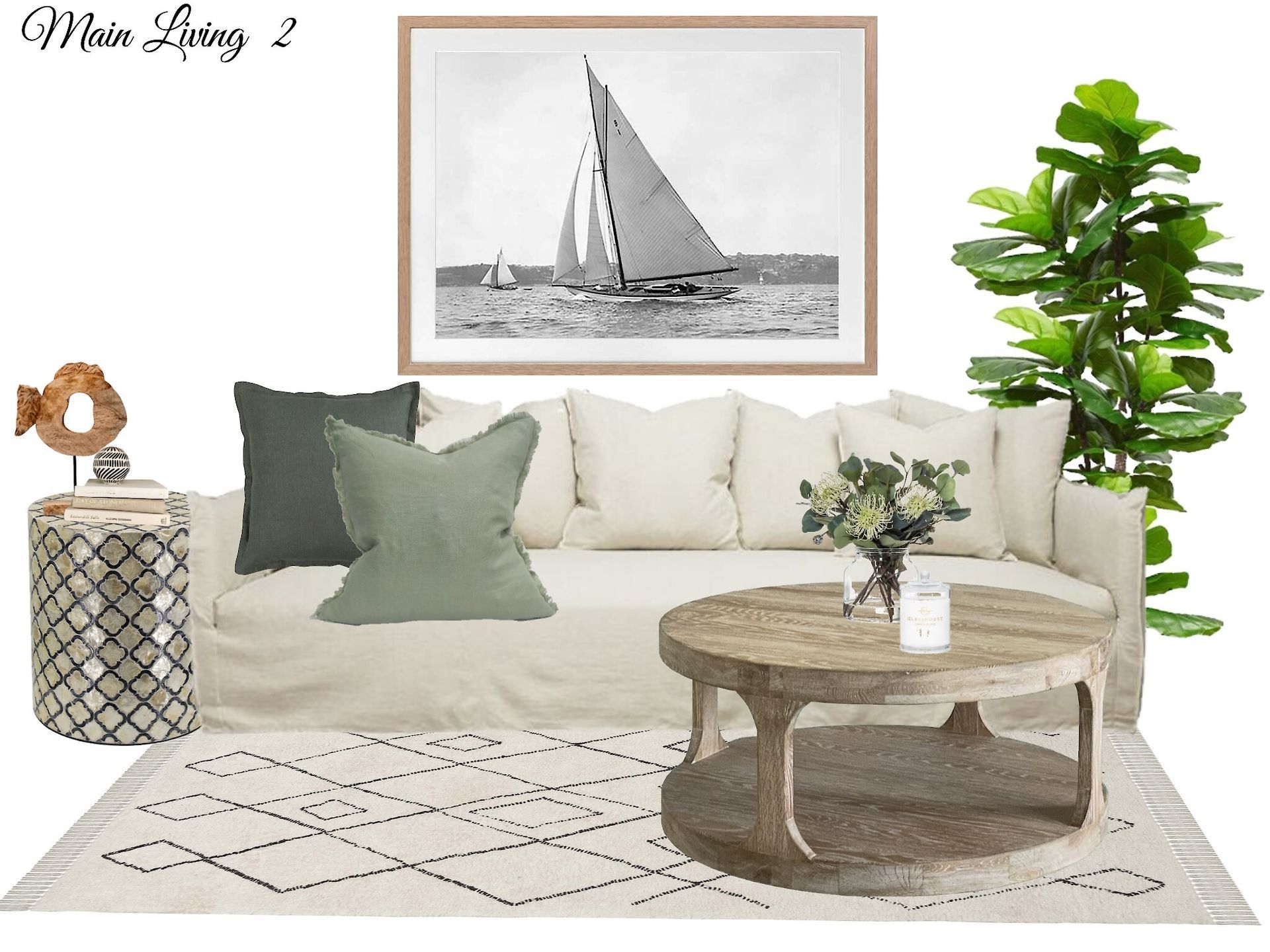 A living room with a couch and a coffee table