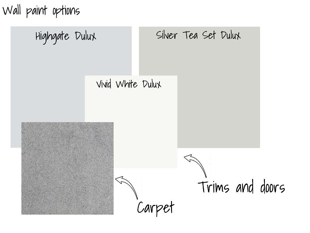 A selection of wall paint options including ashgate dusk and silver tea set dusk