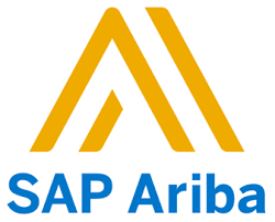 A yellow and blue logo for sap ariba