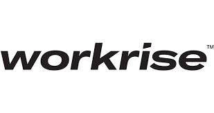 A black and white logo for workrise on a white background.