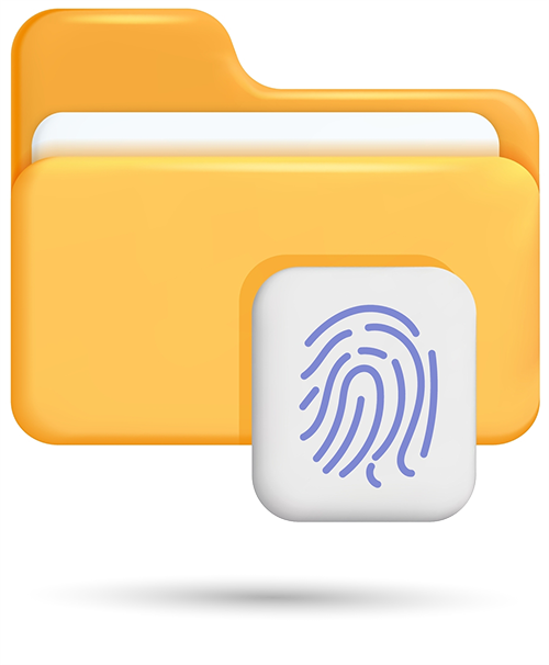 An icon of a folder with a fingerprint on it