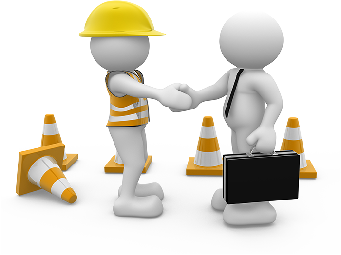 A man with a briefcase shakes hands with a construction worker