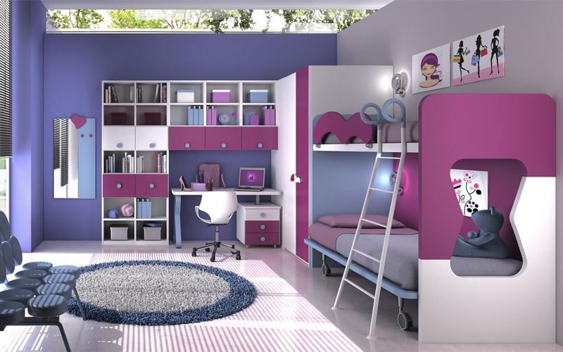 cameretta colore viola e blu