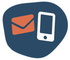 An envelope and a cell phone are on a blue circle.