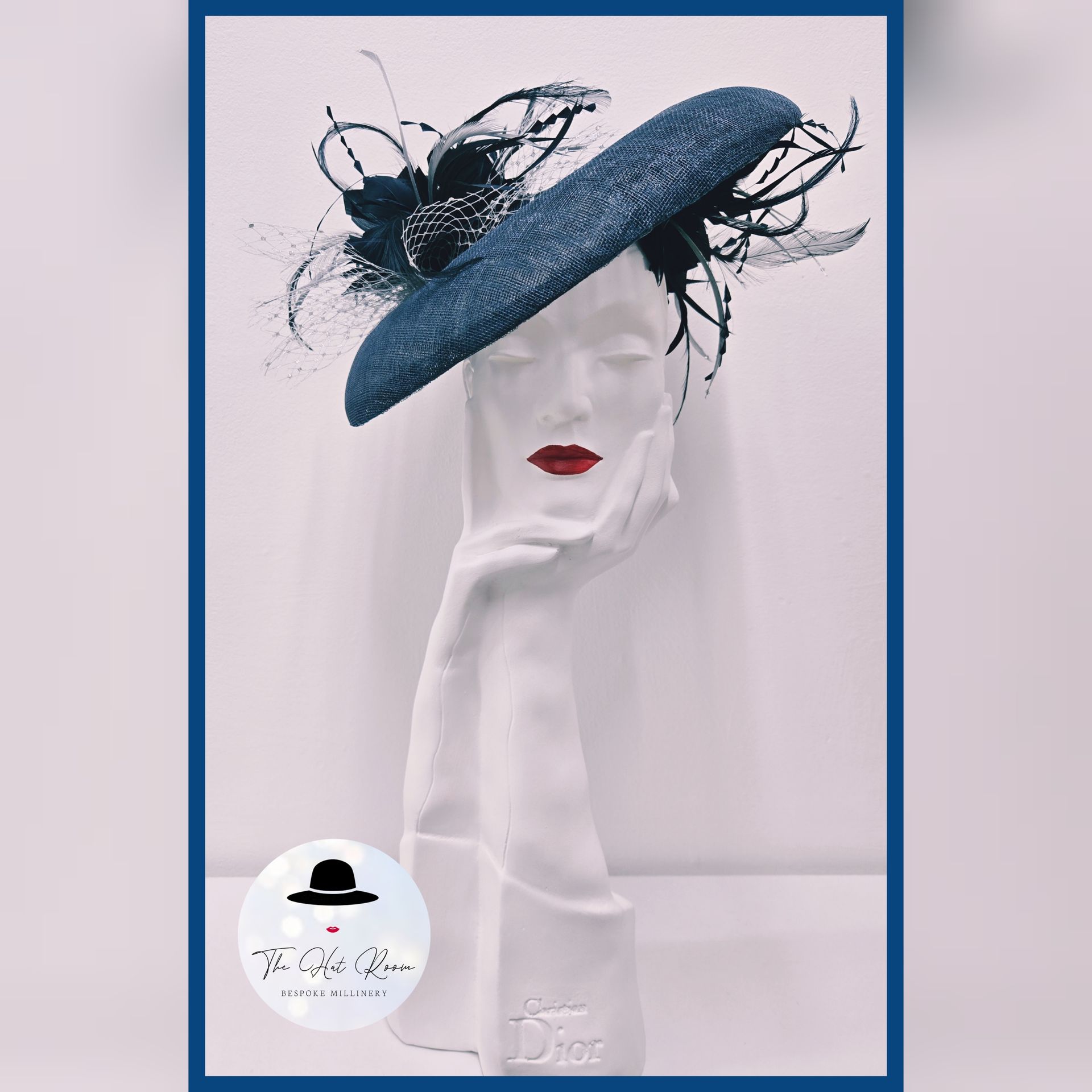 Dior style 
saucer hatinator fascinator with feather flowers and veiling 
Ascot 
Mother of the bride 
Wedding guest Fashion