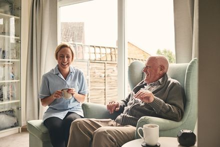 Senior Man And Woman Enjoying Coffee — Arlington, TX — Virtuous Health Services LLC