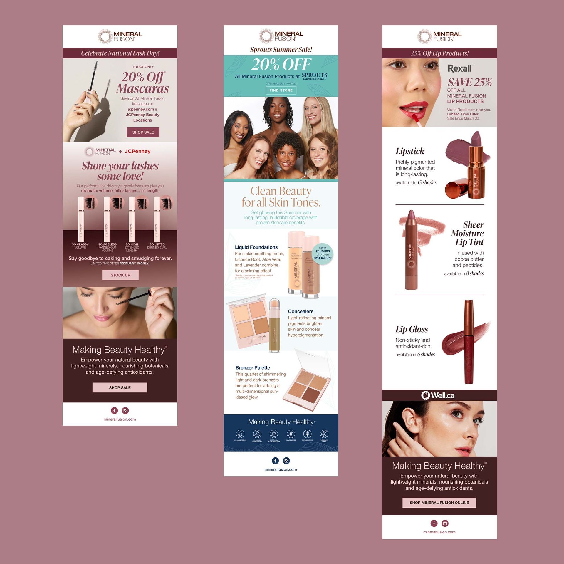 3 email examples made for Mineral Fusion and select retailers