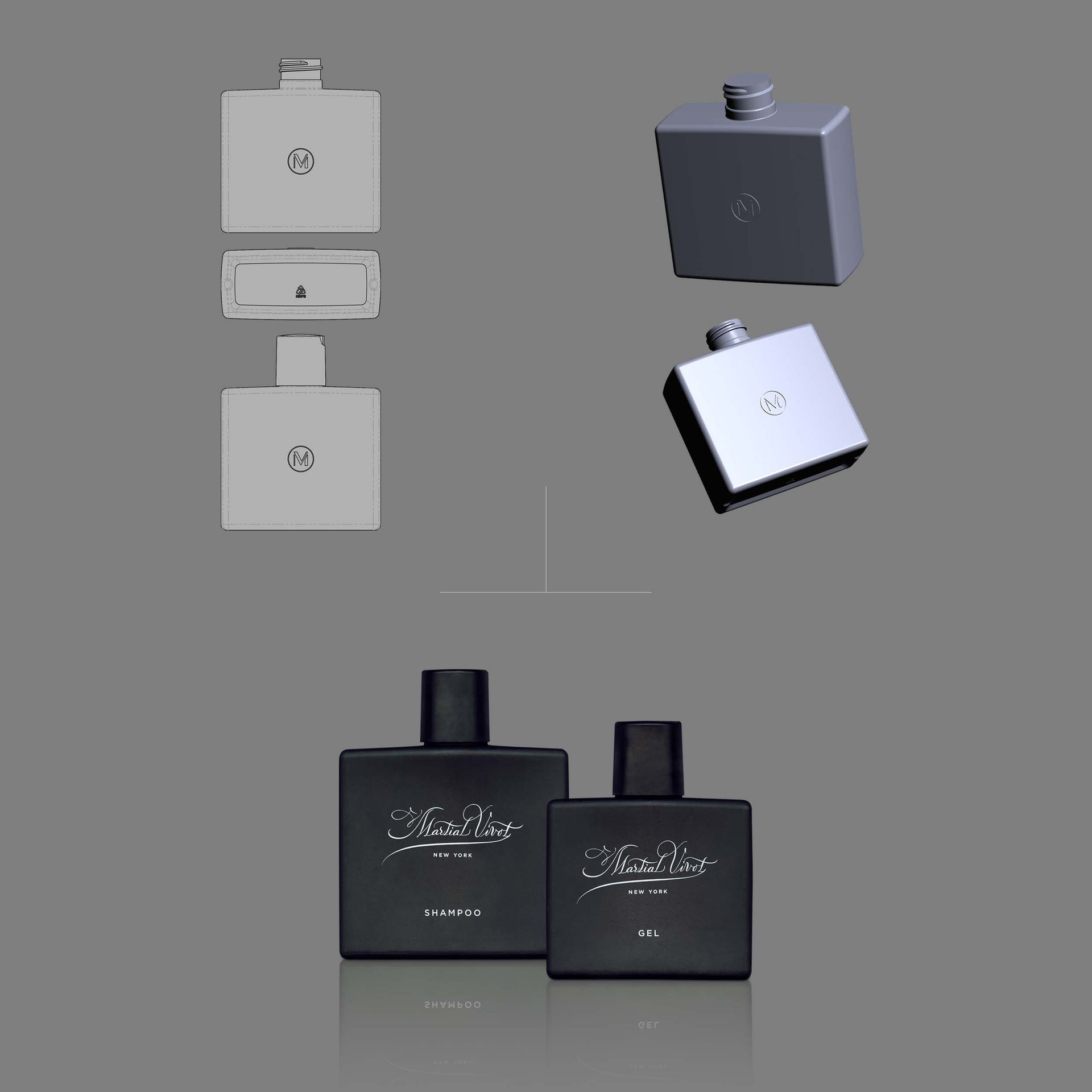 CAD drawings, 3D images, and final bottle photographs