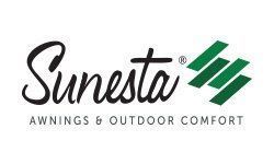 A sunesta awnings and outdoor comfort logo on a white background.