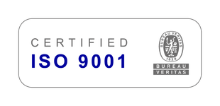 Certified ISO 9001 logo with Bureau Veritas mark on a white background
