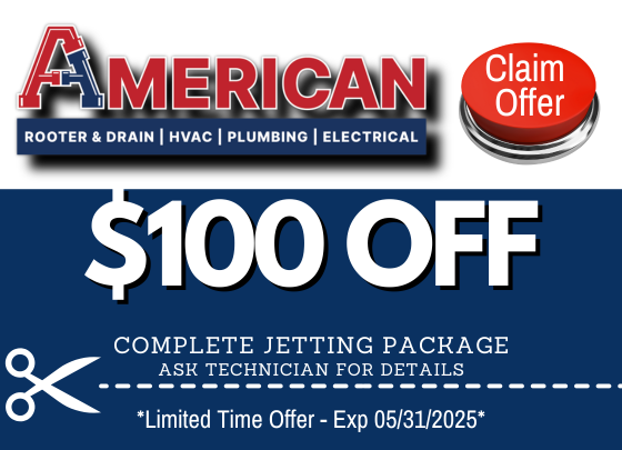Coupon for $100 OFF complete jetting package. Expires March 31, 2025
