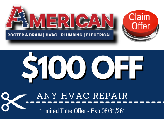 Coupon for $100 OFF any HVAC repair. Expires August 31, 2026